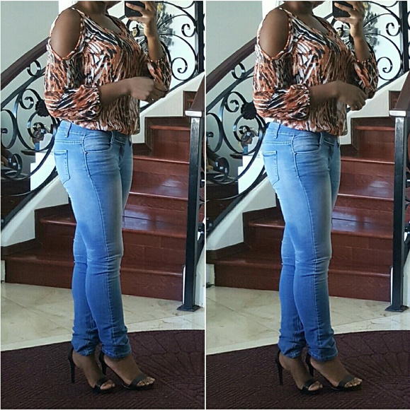 SOLD | Animal Print Cold Shoulder Blouse - Picture 3 of 4