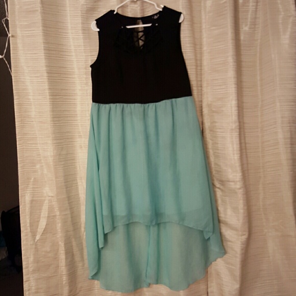 Light blue and black high-low dress
