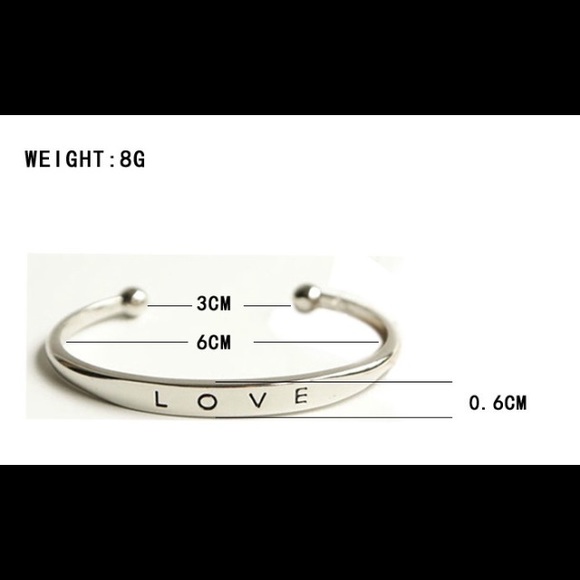 Silver LOVE Cuff Bangle - Picture 2 of 4
