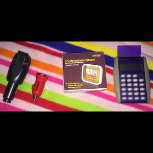 Timer, charger adapters, calculator