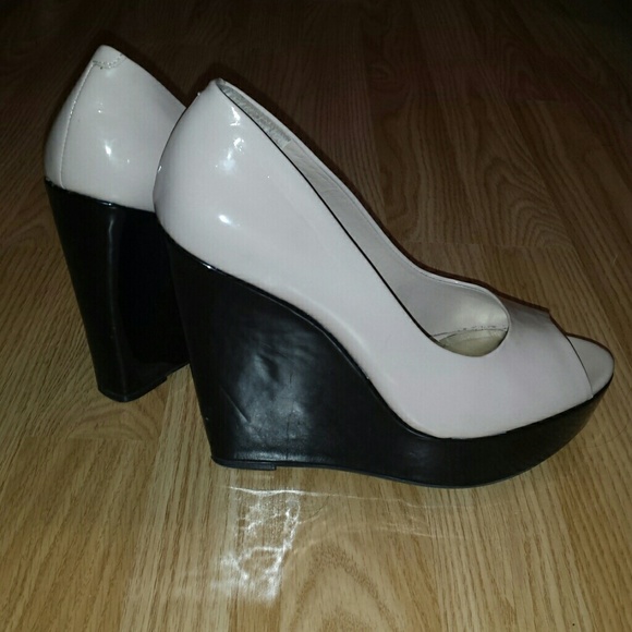 Nude and Black Wedges