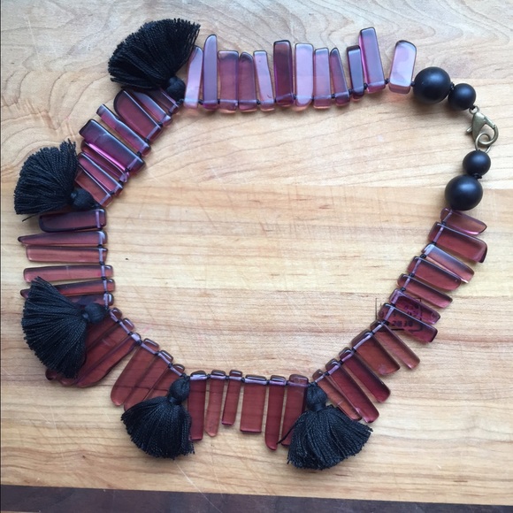 Purple Czech Glass Tassel Necklace