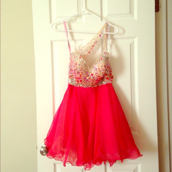 One shoulder sweetheart blush homecoming dress