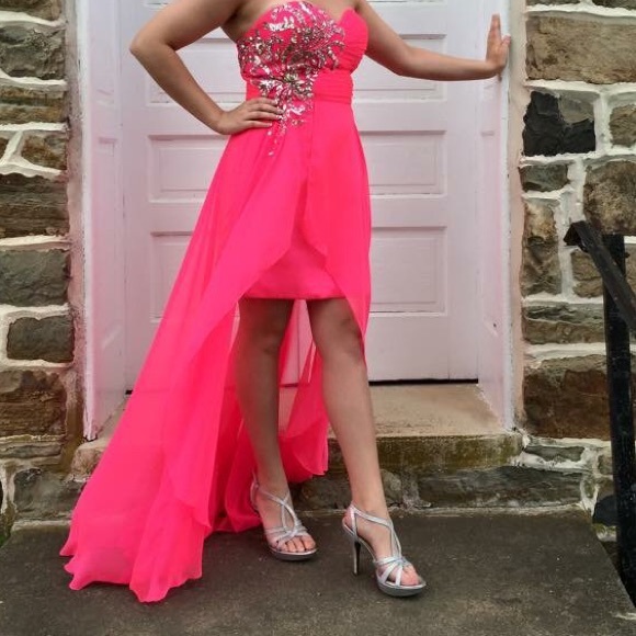 Bright pink Alyce prom dress