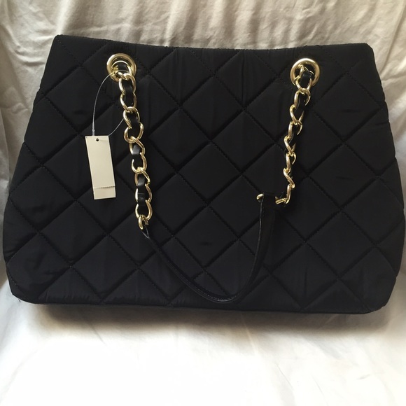 Talbots black nylon quilted tote