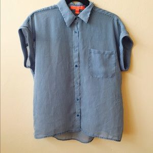 MNG by Mango basic top sheer blue and white strips