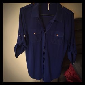 Navy blue dressy button up shirt, very comfortable