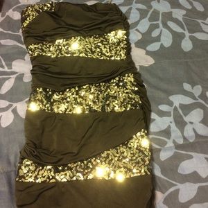 Black sequined strapless dress