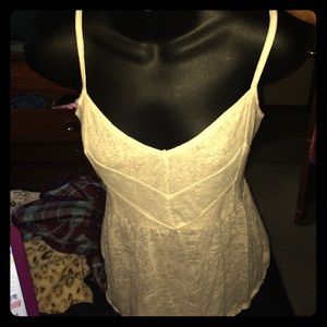 White, spaghetti strap tank. Corset back