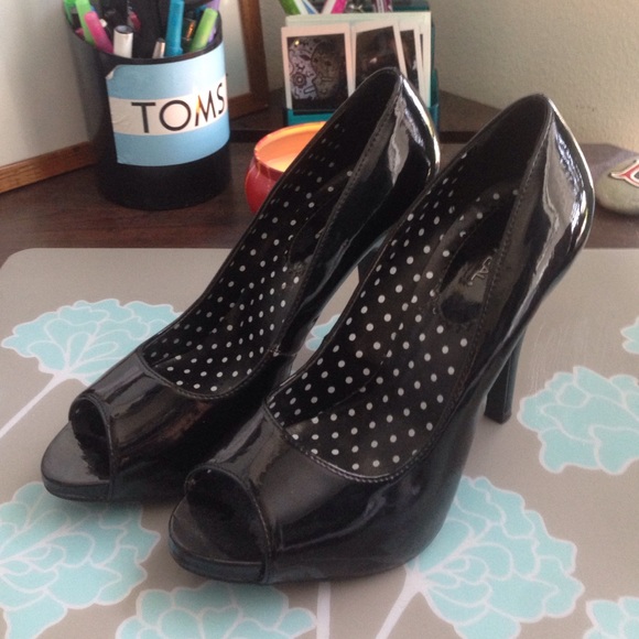 X Appeal open toed pleather heels.