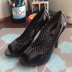 X Appeal open toed pleather heels.