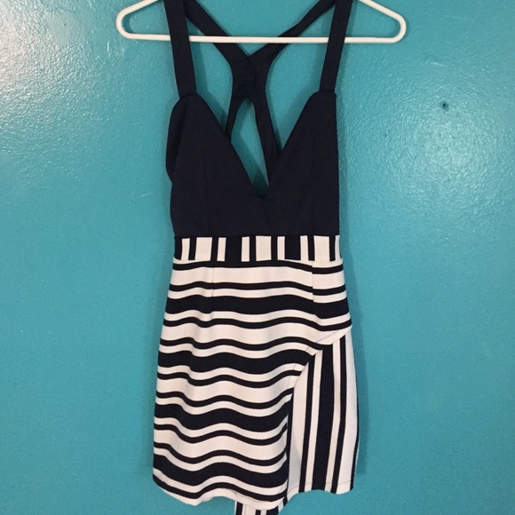 Navy Blue and Black & White striped dress - Picture 2 of 3