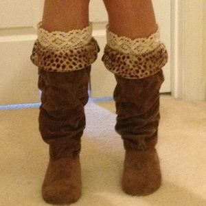 Brown lace trim boots