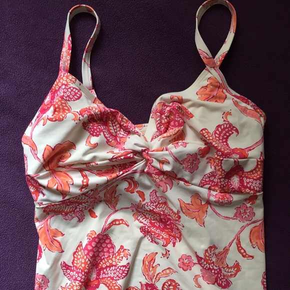 Lands End coral & pink tankini top sz 10