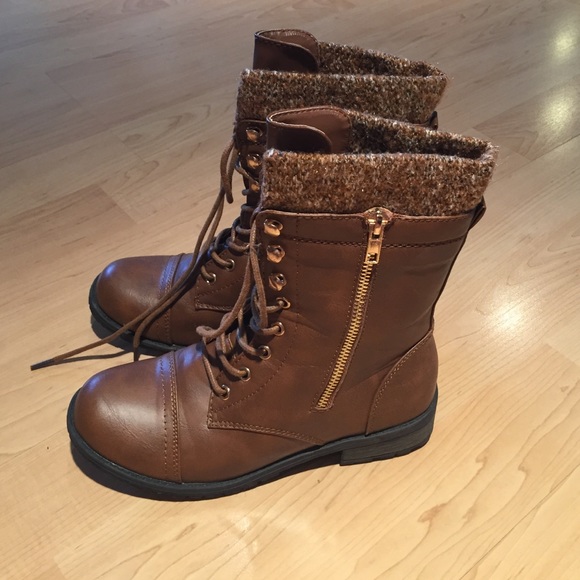Tan Combat Boots with cloth at the top