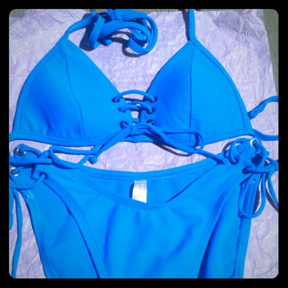 Victoria's Secret lace up bikini set cerulean blue