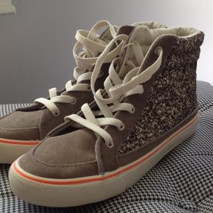 American Eagle sparkly high top tennis shoes.