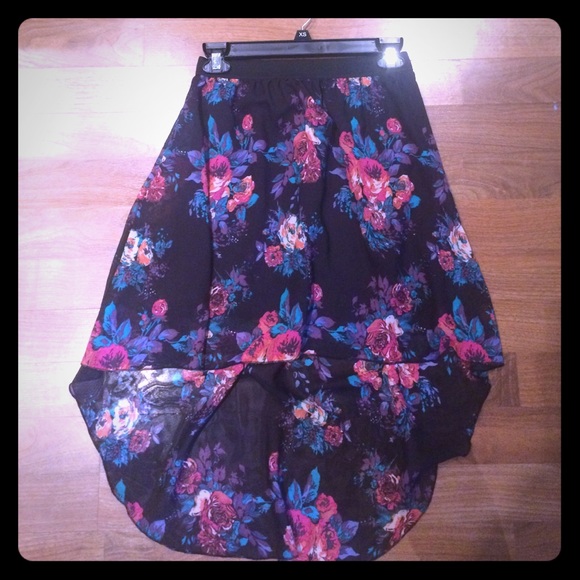 Black and floral high low skirt