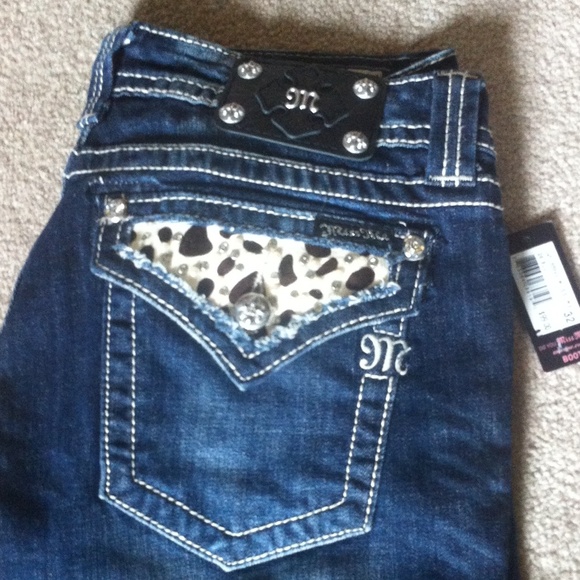 Miss Me Dark Wash Jeans with Black and White Print