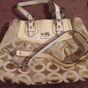 Coach beige jacquard with white and cream leather