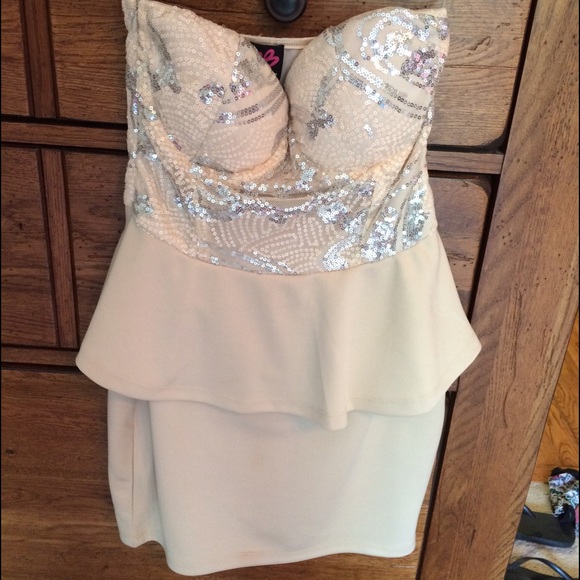 Nude peplum dress with sparkle!