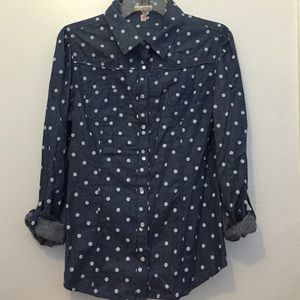 polka dot denim shirt