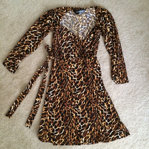 Brown animal print wrap dress