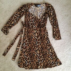 Brown animal print wrap dress