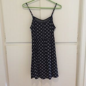 Spaghetti strap b/w patterned mini dress