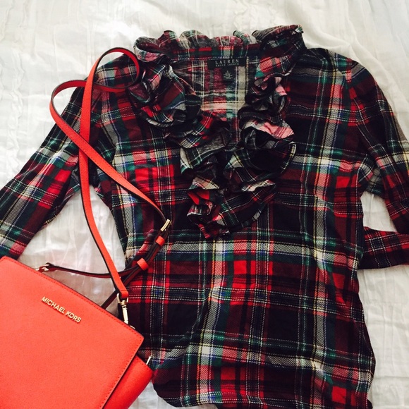 RALPH LAUREN ruffle plaid blouse