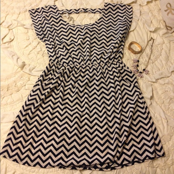 Black and Ivory Chevron Dress