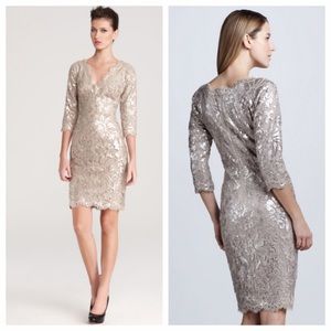 Tadashi Shoji Sz 8 Sand Sequin Cocktail Dress NWT