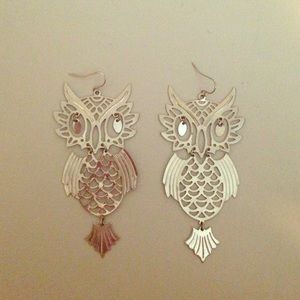 Silver owl earrings