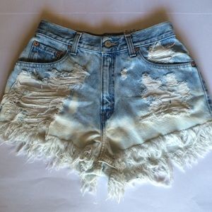 Ripped high rise denim shorts