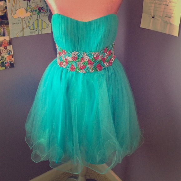 ✨Turquoise and Multi Colored Jeweled Formal Dress✨