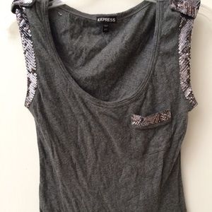 Gray sequined express top.