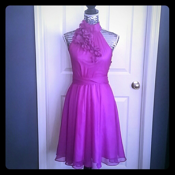 Fuchsia chiffon dress with flower detail