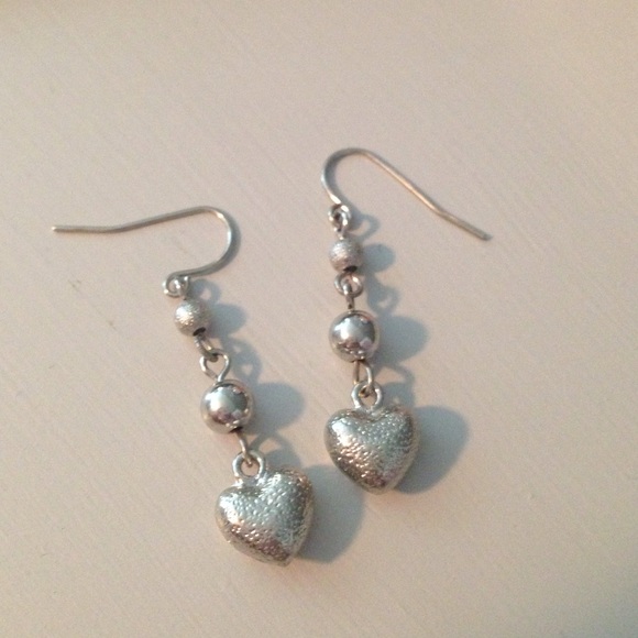 Silver heart dangle earrings