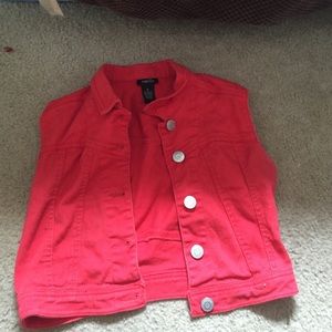 Red denim jean vest