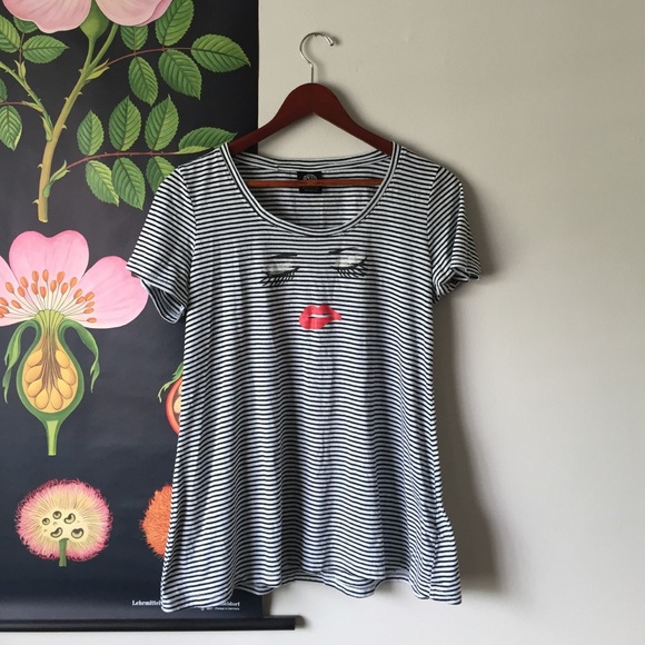 Bobeau Striped Graphic Tee with Face