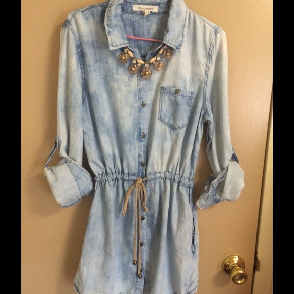 Light wash denim shirt dress