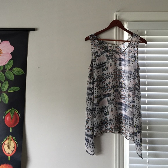 Daniel Rainn Ikat Print Sheer Tank