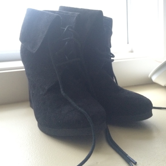 Black wedge booties
