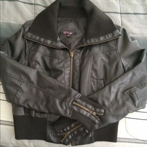 Faux leather jacket.