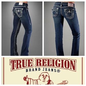 True Religion Boot Cut Jeans with white stitching
