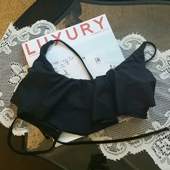 Black ruffle swim suit top