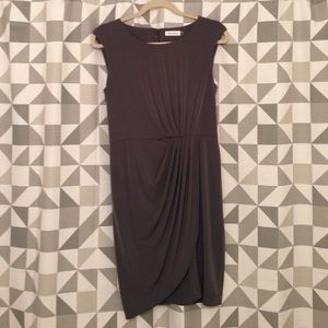 Olive Green CK Ruched Cap Sleeve Jersey Dress