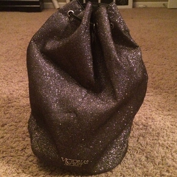 Silver Metallic Victoria Secret Drawstring Bag