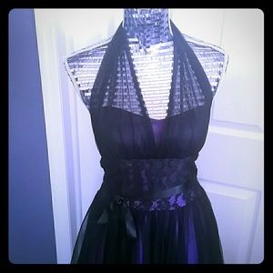 Purple & Black Lace Evening Gown