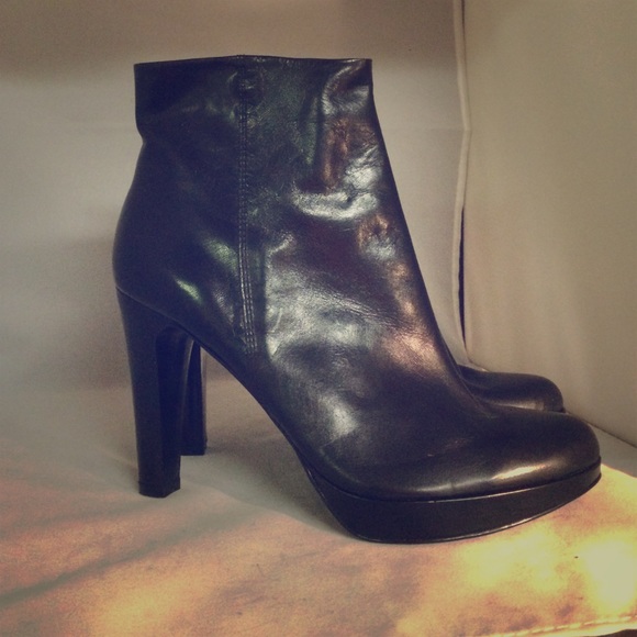Black Leather Ankle Boots with 4 inch heel